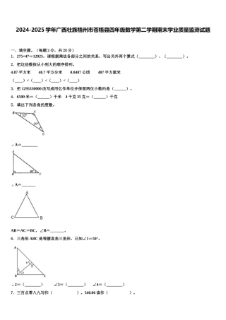 2024-2025学年广西壮族梧州市苍梧县四年级数学第二学期期末学业质量监测试题含解析