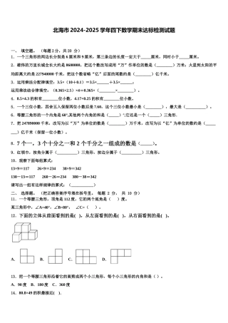 北海市2024-2025学年四下数学期末达标检测试题含解析