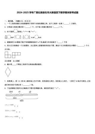2024-2025学年广西壮族崇左市大新县四下数学期末联考试题含解析