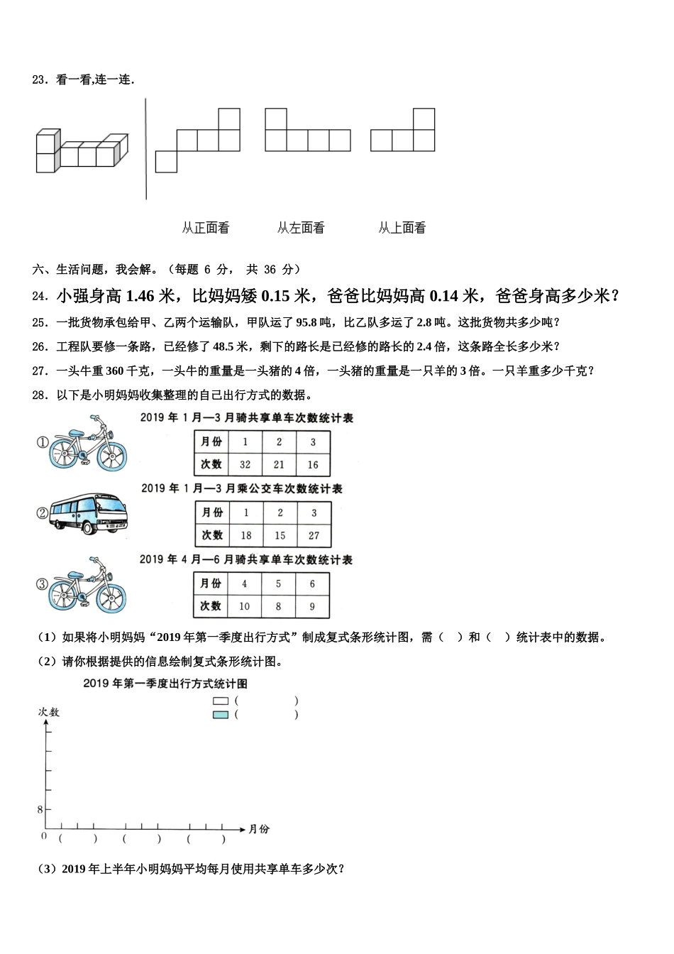 2025届广西壮族百色市那坡县四下数学期末考试模拟试题含解析_第3页