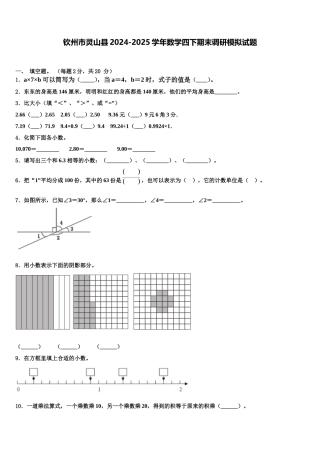 钦州市灵山县2024-2025学年数学四下期末调研模拟试题含解析