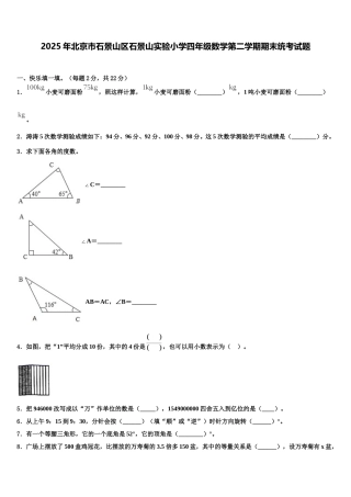 2025年北京市石景山区石景山实验小学四年级数学第二学期期末统考试题含解析