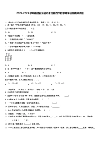 2024-2025学年福建省龙岩市永定县四下数学期末检测模拟试题含解析
