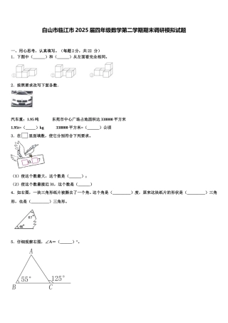 白山市临江市2025届四年级数学第二学期期末调研模拟试题含解析