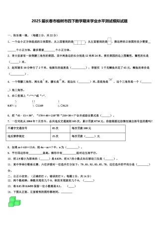 2025届长春市榆树市四下数学期末学业水平测试模拟试题含解析