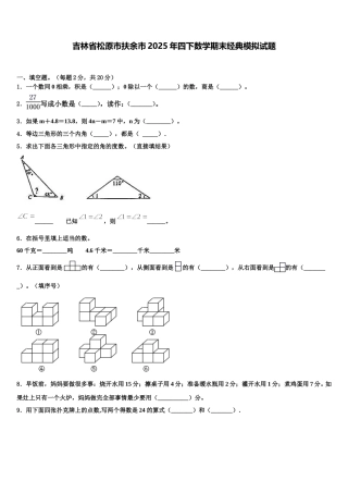 吉林省松原市扶余市2025年四下数学期末经典模拟试题含解析