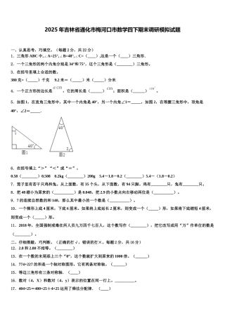 2025年吉林省通化市梅河口市数学四下期末调研模拟试题含解析