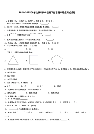 2024-2025学年松原市长岭县四下数学期末综合测试试题含解析