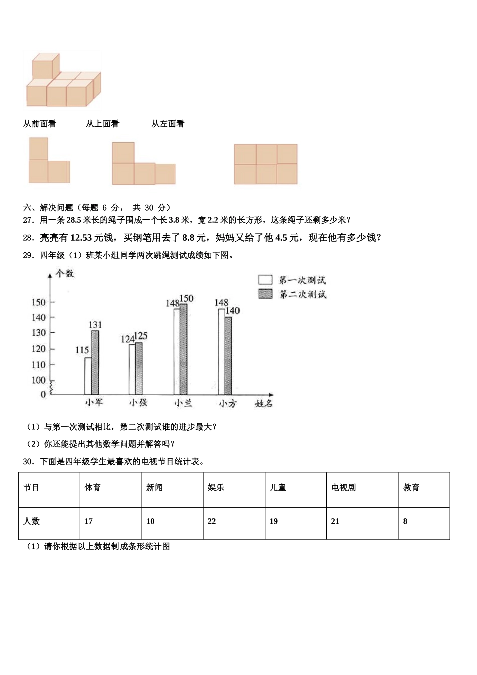 2025届吉林省白城市大安市数学四年级第二学期期末复习检测模拟试题含解析_第3页