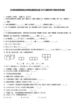 红河哈尼族彝族自治州屏边苗族自治县2025届数学四下期末统考试题含解析