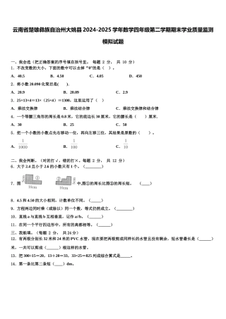 云南省楚雄彝族自治州大姚县2024-2025学年数学四年级第二学期期末学业质量监测模拟试题含解析