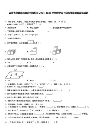 云南省楚雄彝族自治州双柏县2024-2025学年数学四下期末质量跟踪监视试题含解析