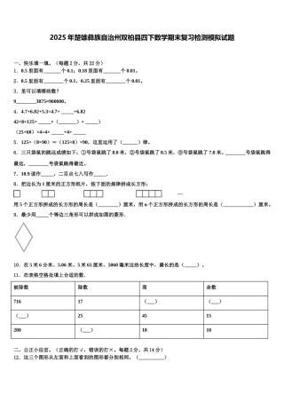 2025年楚雄彝族自治州双柏县四下数学期末复习检测模拟试题含解析