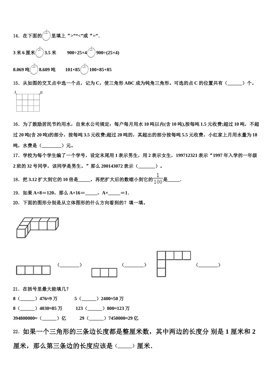 云南省丽江地区2024-2025学年数学四年级第二学期期末考试模拟试题含解析_第2页