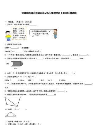 楚雄彝族自治州武定县2025年数学四下期末经典试题含解析