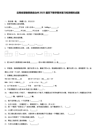 云南省楚雄彝族自治州2025届四下数学期末复习检测模拟试题含解析