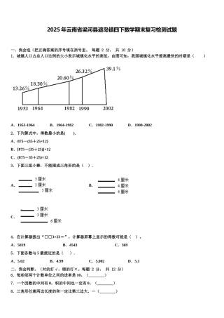 2025年云南省梁河县遮岛镇四下数学期末复习检测试题含解析