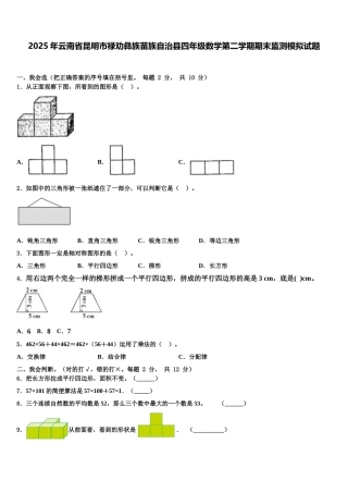 2025年云南省昆明市禄劝彝族苗族自治县四年级数学第二学期期末监测模拟试题含解析