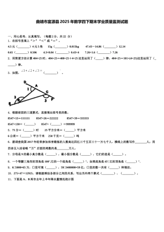 曲靖市富源县2025年数学四下期末学业质量监测试题含解析