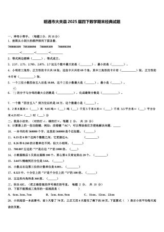 昭通市大关县2025届四下数学期末经典试题含解析