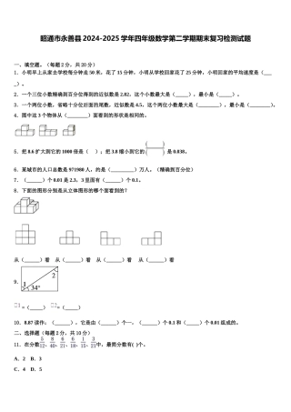 昭通市永善县2024-2025学年四年级数学第二学期期末复习检测试题含解析