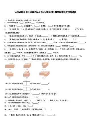 云南省红河州红河县2024-2025学年四下数学期末统考模拟试题含解析