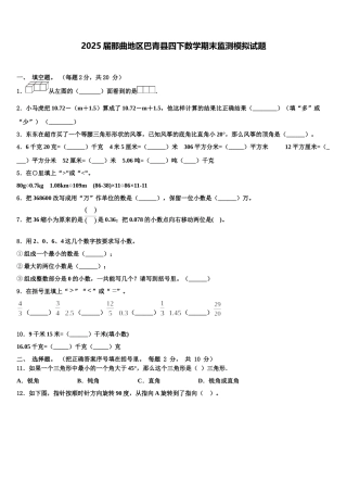 2025届那曲地区巴青县四下数学期末监测模拟试题含解析