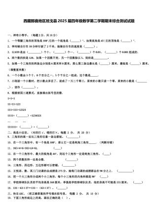 西藏那曲地区班戈县2025届四年级数学第二学期期末综合测试试题含解析