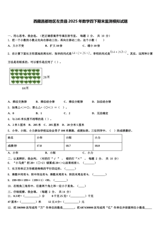 西藏昌都地区左贡县2025年数学四下期末监测模拟试题含解析