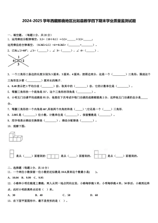 2024-2025学年西藏那曲地区比如县数学四下期末学业质量监测试题含解析