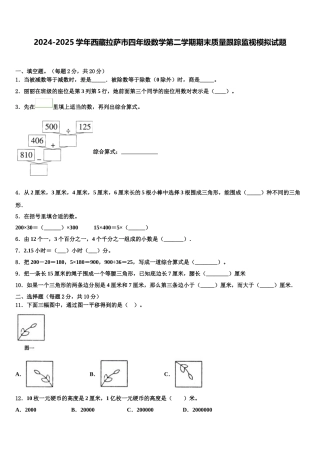 2024-2025学年西藏拉萨市四年级数学第二学期期末质量跟踪监视模拟试题含解析