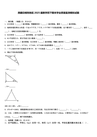 西藏日喀则地区2025届数学四下期末学业质量监测模拟试题含解析