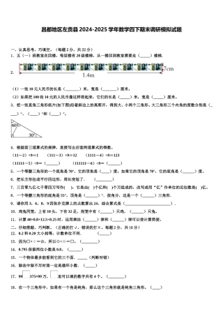 昌都地区左贡县2024-2025学年数学四下期末调研模拟试题含解析