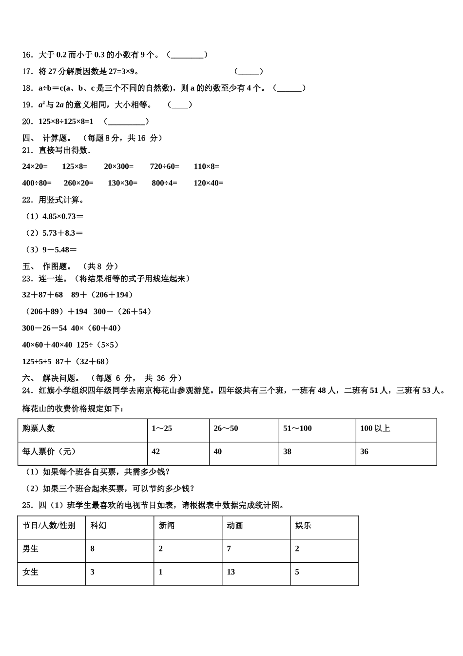 2024-2025学年西藏那曲地区安多县四下数学期末质量检测试题含解析_第2页