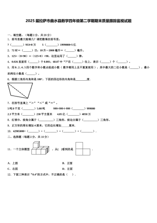 2025届拉萨市曲水县数学四年级第二学期期末质量跟踪监视试题含解析