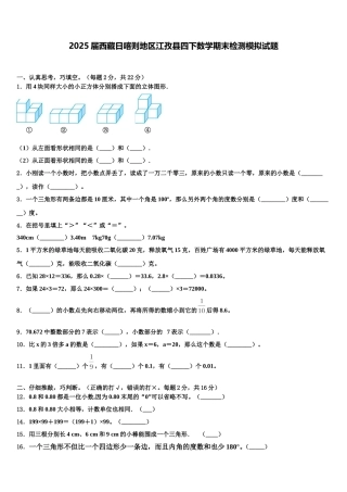 2025届西藏日喀则地区江孜县四下数学期末检测模拟试题含解析