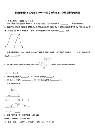 西藏日喀则地区岗巴县2025年数学四年级第二学期期末统考试题含解析
