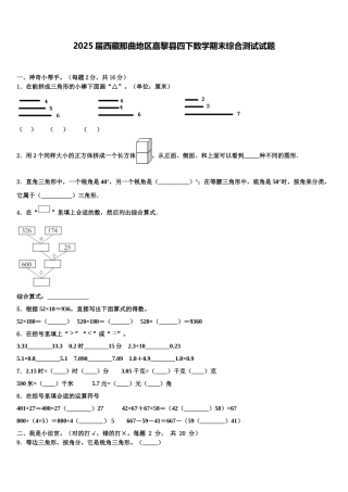 2025届西藏那曲地区嘉黎县四下数学期末综合测试试题含解析