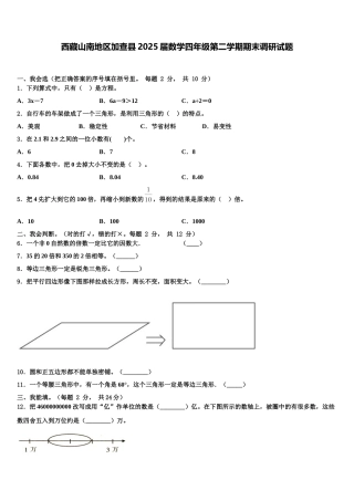 西藏山南地区加查县2025届数学四年级第二学期期末调研试题含解析