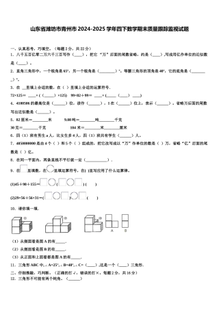 山东省潍坊市青州市2024-2025学年四下数学期末质量跟踪监视试题含解析