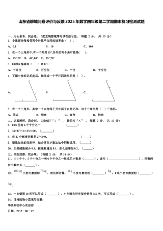山东省聊城问卷评价与反馈2025年数学四年级第二学期期末复习检测试题含解析