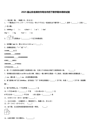 2025届山东省潍坊市寿光市四下数学期末调研试题含解析