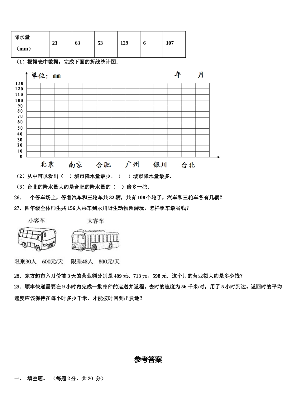 山东省日照市2024-2025学年数学四年级第二学期期末质量跟踪监视模拟试题含解析_第3页