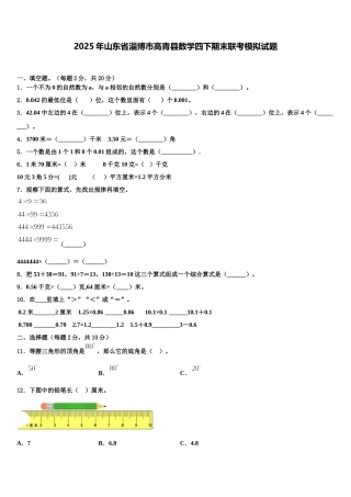 2025年山东省淄博市高青县数学四下期末联考模拟试题含解析