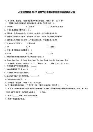 山东省巨野县2025届四下数学期末质量跟踪监视模拟试题含解析