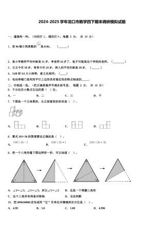 2024-2025学年龙口市数学四下期末调研模拟试题含解析
