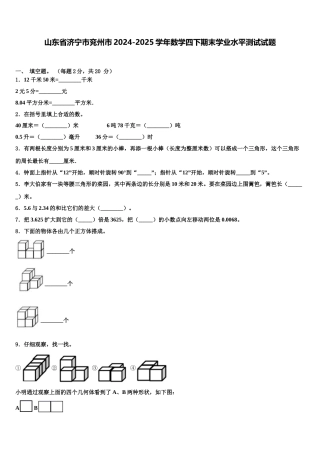 山东省济宁市兖州市2024-2025学年数学四下期末学业水平测试试题含解析