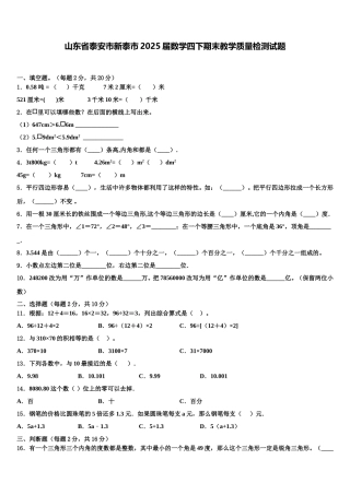 山东省泰安市新泰市2025届数学四下期末教学质量检测试题含解析