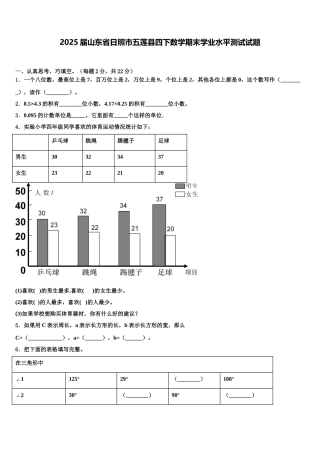 2025届山东省日照市五莲县四下数学期末学业水平测试试题含解析