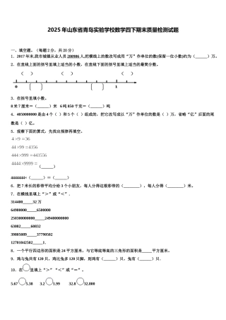 2025年山东省青岛实验学校数学四下期末质量检测试题含解析